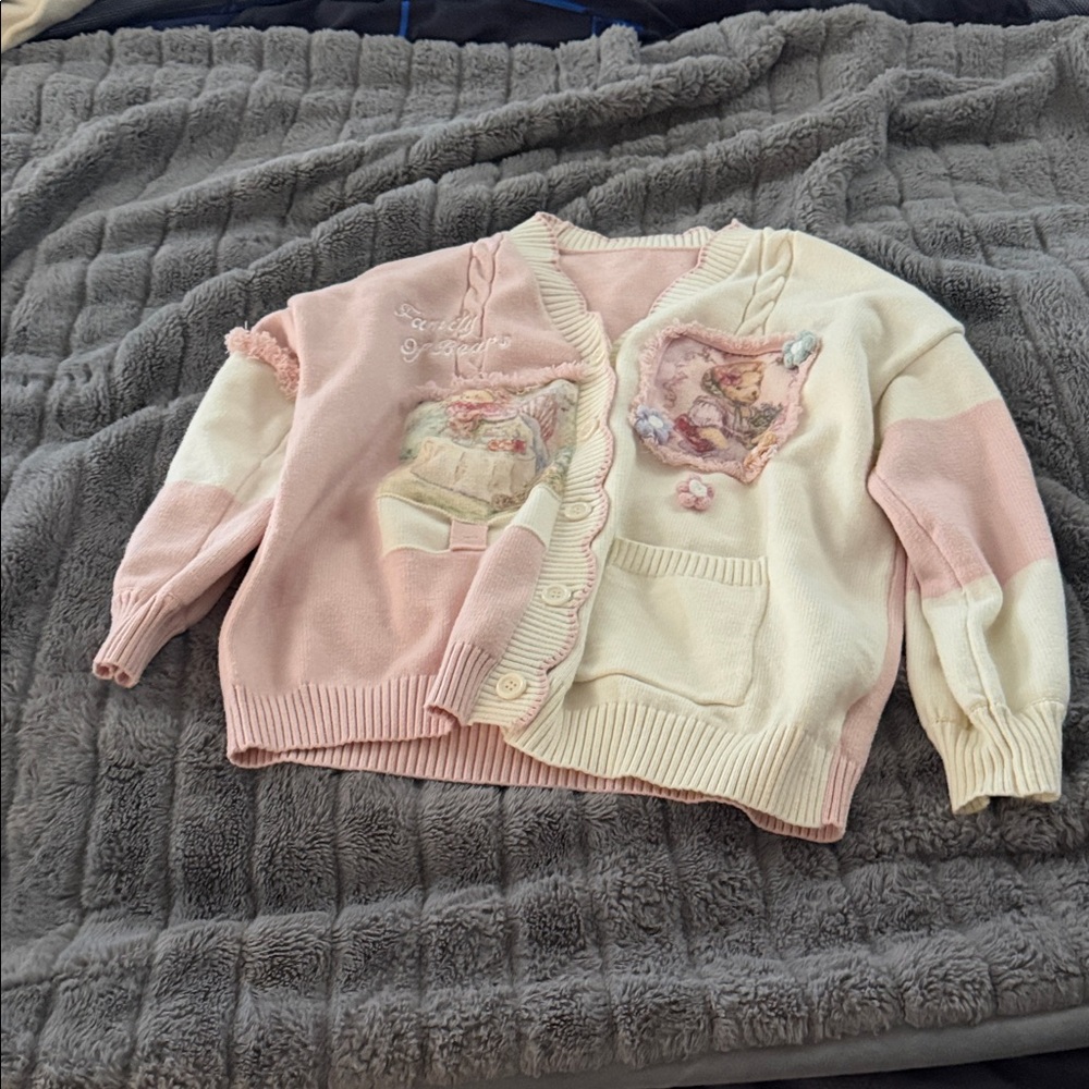 Pink and Cream Cardigan with Embroidered Details
